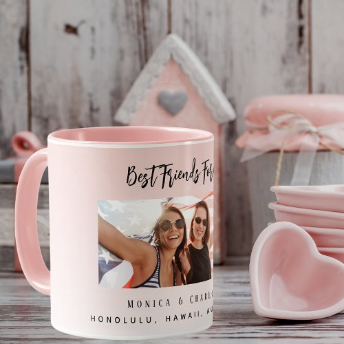 Friends forever blush pink photo names mug