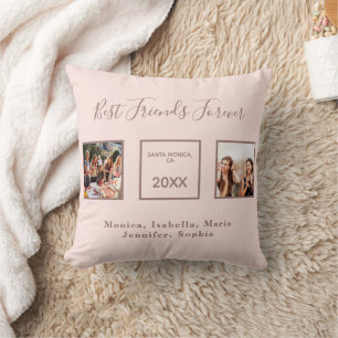Friends forever blush rose gold names photo throw pillow