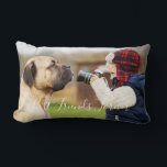 Friends forever boy dog child photo lumbar pillow<br><div class="desc">Personalize and add your own photo of your family pet.  Landscape sized.  With text overlay: Best friends forever.  White text.</div>