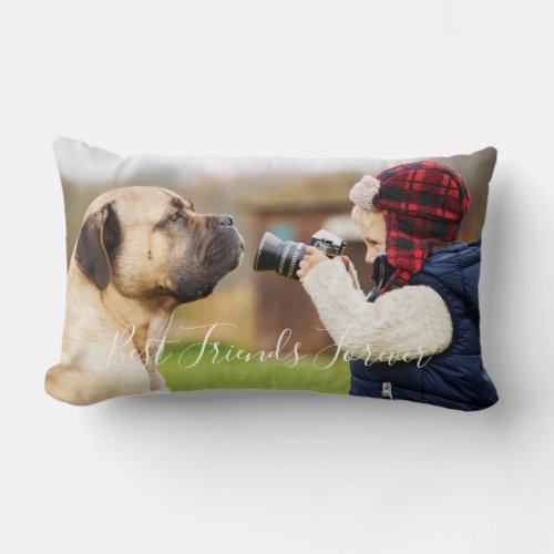 Friends forever boy dog child photo lumbar pillow