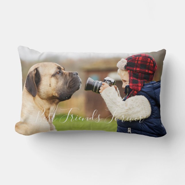 Friends forever boy dog child photo lumbar pillow (Front)