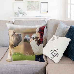 Friends forever boy dog child photo throw pillow