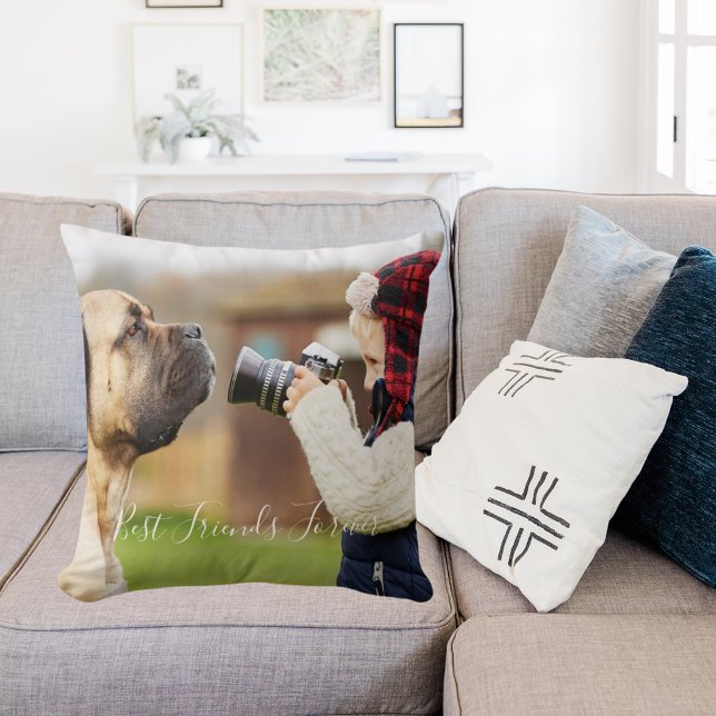 Friends forever boy dog child photo throw pillow (Creator Uploaded)