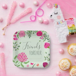 Friends Forever bright flowers and butterflies Paper Plates