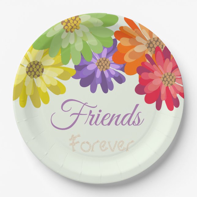 Friends Forever Colorful Daisies Paper Plates (Front)