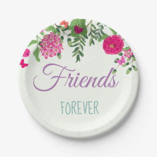 Friends Forever Colorful flowers and butterflies Paper Plates