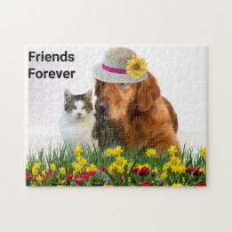 Friends Forever Cute Pets Cat and Dog Jigsaw Puzzle