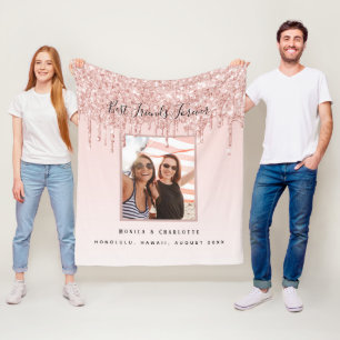 Friends forever glitter blush pink photo fleece blanket