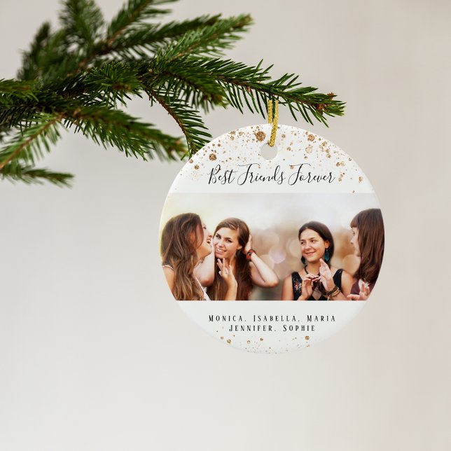 Friends forever gold glitter photo white ceramic ornament (Creator Uploaded)