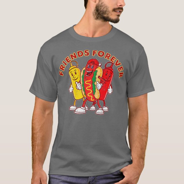 Friends Forever Hot Dog Ketchup Mustard Funny T-Shirt (Front)