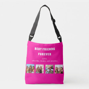 Friends forever hot pink photo collage names crossbody bag
