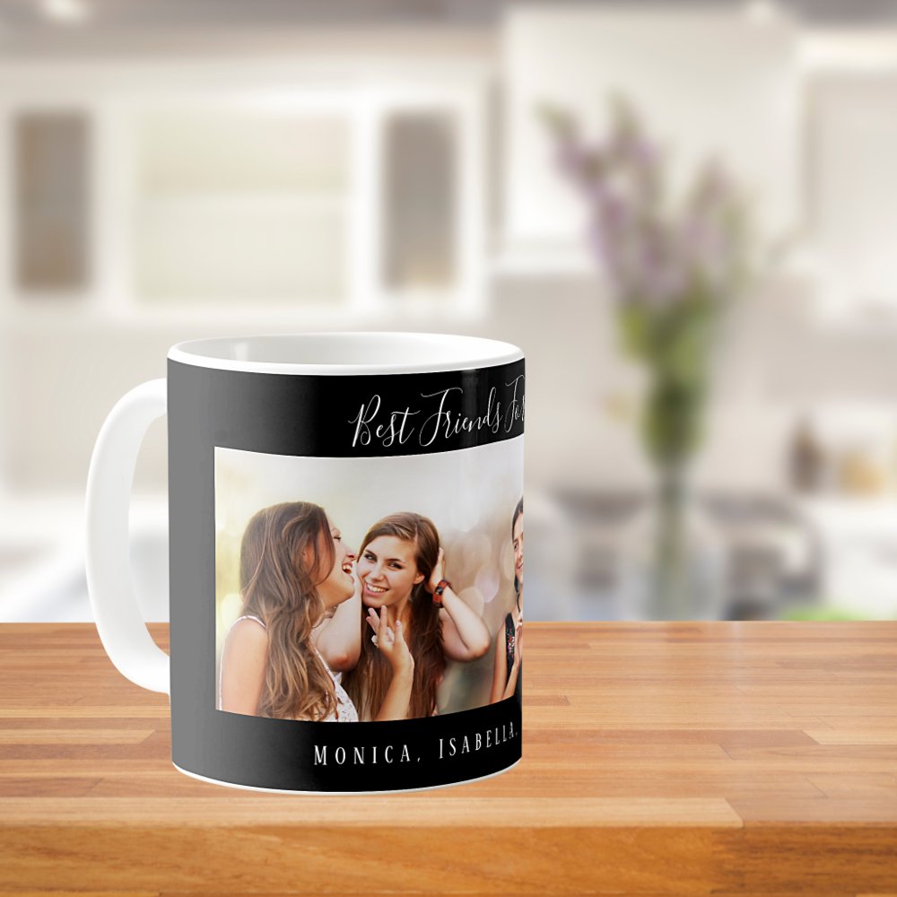 Discover Friends Forever Names Black Photo Custom Coffee Mug