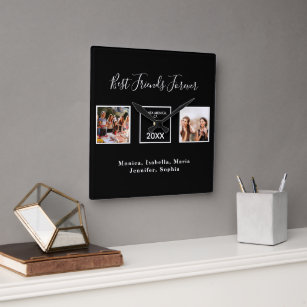 Friends forever names black white photo square wall clock