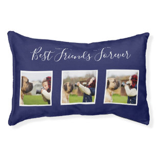 Friends forever pet photo collage navy blue pet bed