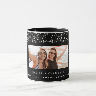 Friends forever photo black silver glitter names mug