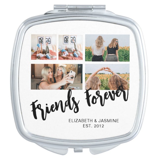 Friends Forever Photo Collage Gift for BFF Custom Compact Mirror (Front)