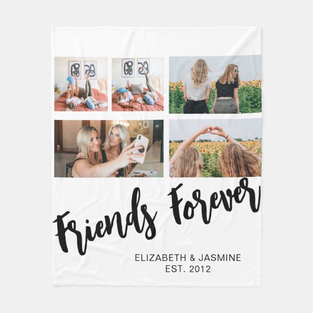 Friends Forever Photo Collage Gift for BFF Custom Fleece Blanket (Front)