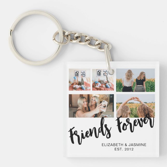 Friends Forever Photo Collage Gift for BFF Custom Keychain (Front)