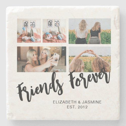 Friends Forever Photo Collage Gift for BFF Custom Stone Coaster