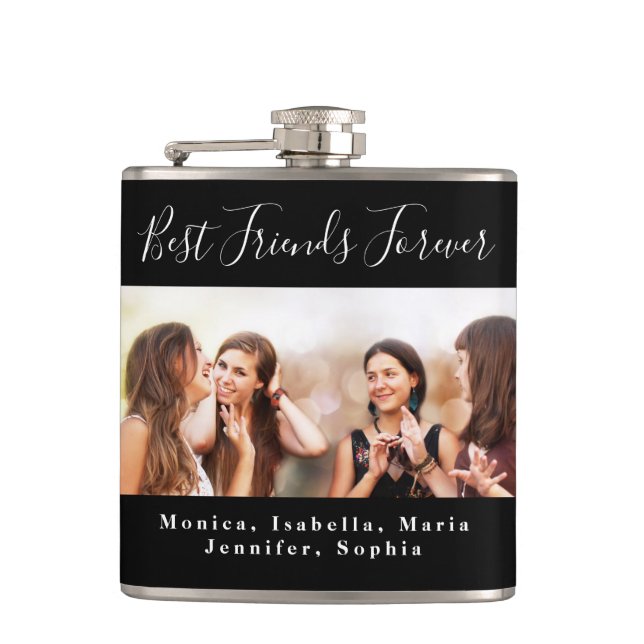 Friends forever photo names black white flask (Front)