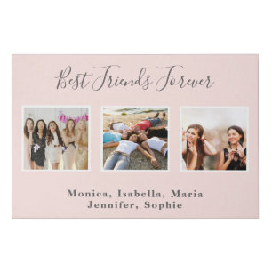 Friends forever photo names rose gold pink faux canvas print