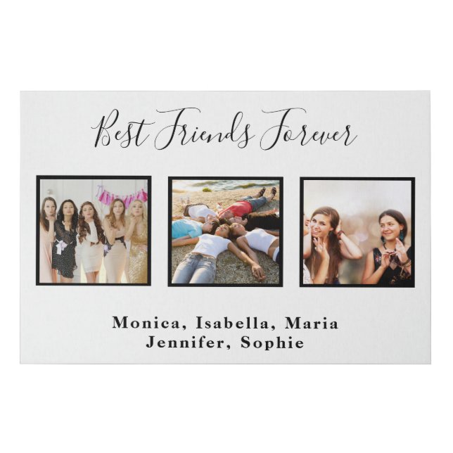 Friends forever photo names white chic faux canvas print (Front)