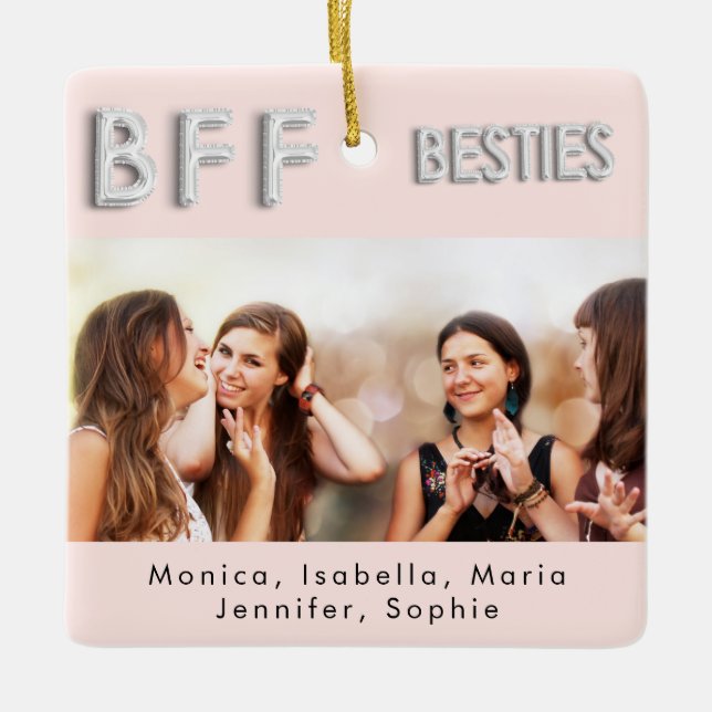 Friends forever photo pink silver besties  ceramic ornament (Front)