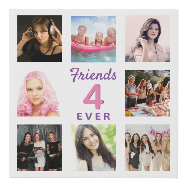 Friends forever photo white pink photo faux canvas print (Front)