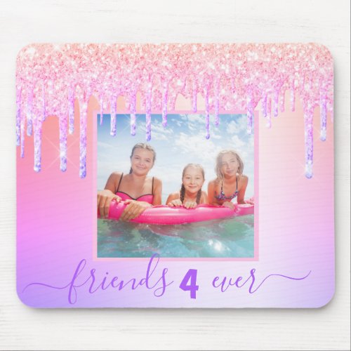 Friends forever pink glitter photo girl mouse pad