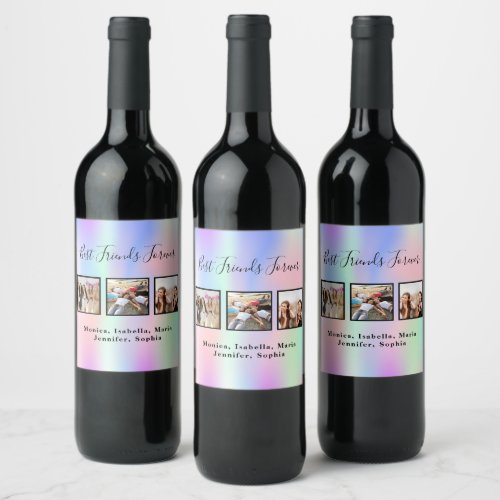 Friends forever rainbow pink purple bff photo wine label