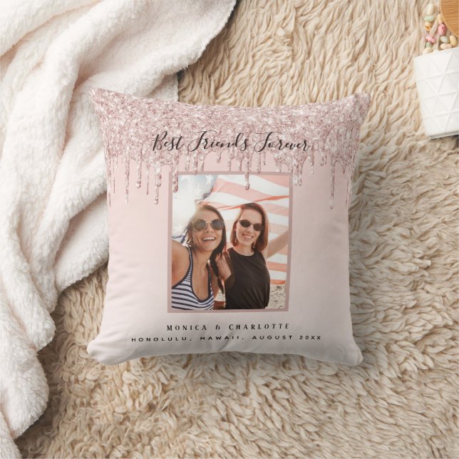 Friends forever rose gold blush glitter photo throw pillow (Blanket)