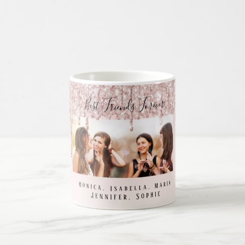 Friends forever rose gold glitter drips photo coffee mug