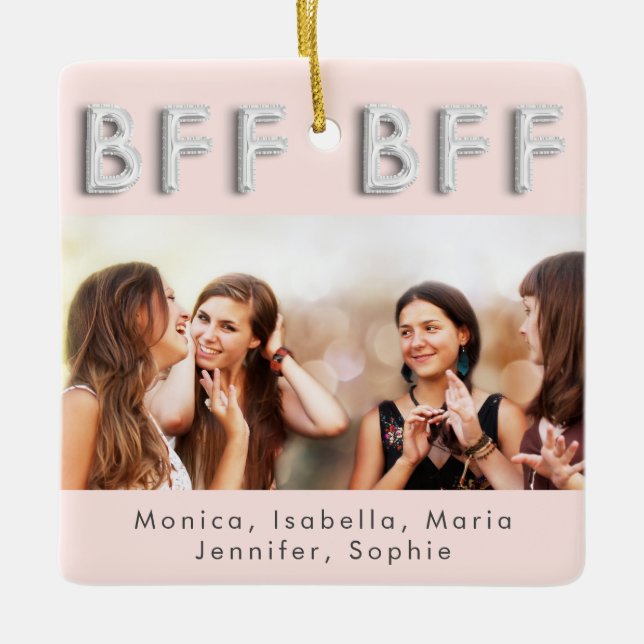 Friends forever rose gold silver BFF photo Ceramic Ornament (Front)