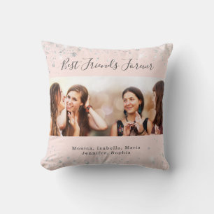 Friends forever rose gold silver glitter photo throw pillow