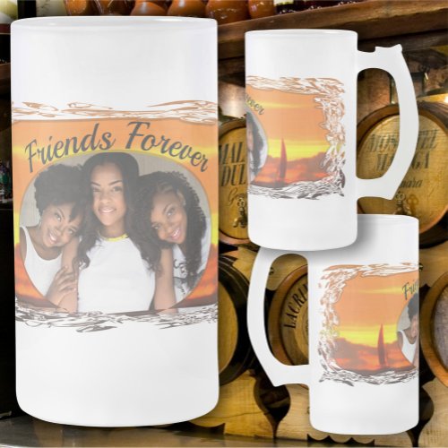 Friends Forever Sailboat Sunset 1300 Frosted Glass Beer Mug