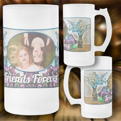 Friends Forever Silk and Corn Husk Flowers 2190 Frosted Glass Beer Mug