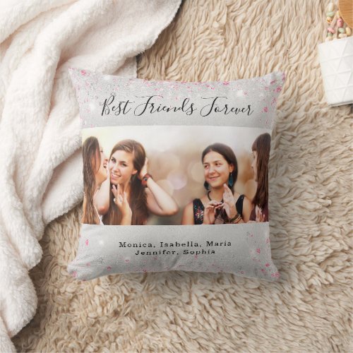 Friends forever silver pink glitter photo throw pillow