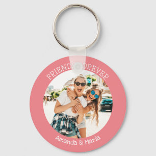 Friends forever upload photo and names pink keychain