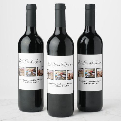 Friends forever white birthday party photo wine label