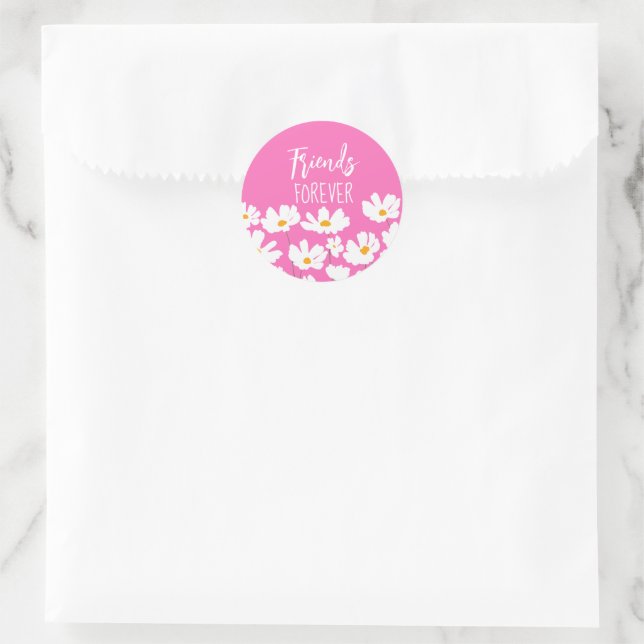 Friends Forever White Daisies Custom Color  Classic Round Sticker (Bag)