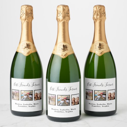 Friends forever white photo names party fun sparkling wine label