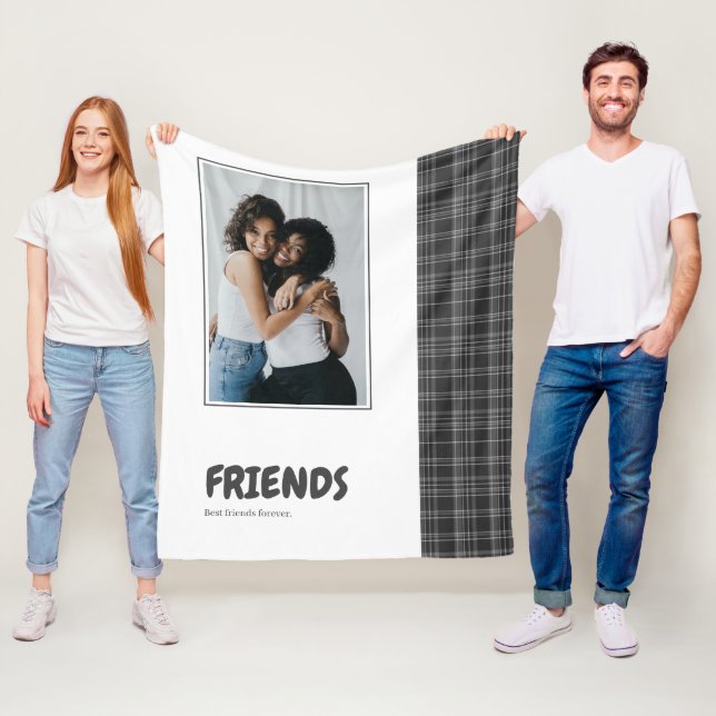 Friends Fun Personalized Grey Tartan Fleece Blanket (In Situ)