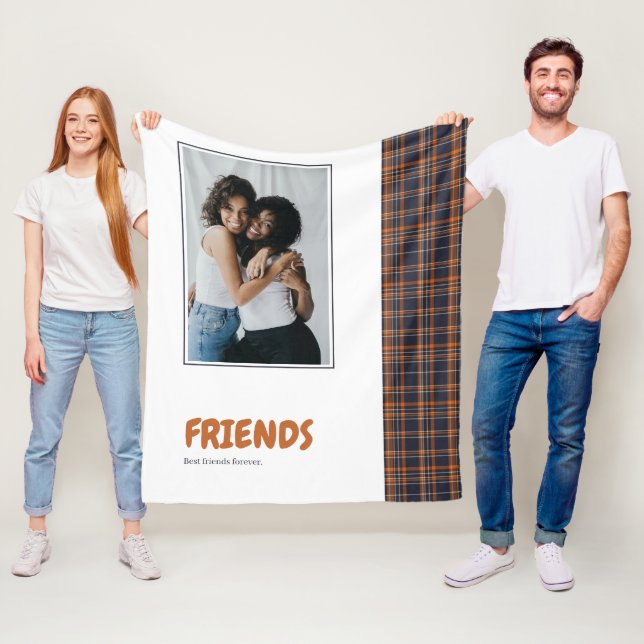Friends Fun Personalized Orange Tartan Fleece Blanket (In Situ)