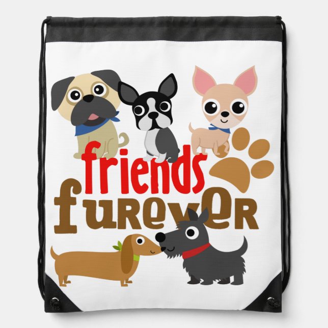 Friends Furever Dogs Puppies Drawstring Bag (Front)