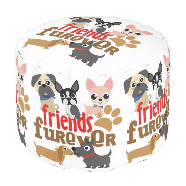 Friends Furever Dogs Puppies Pouf (Angled Back)