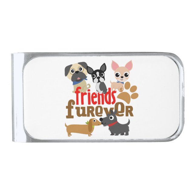 Friends Furever Dogs Puppies Silver Finish Money Clip (Front)