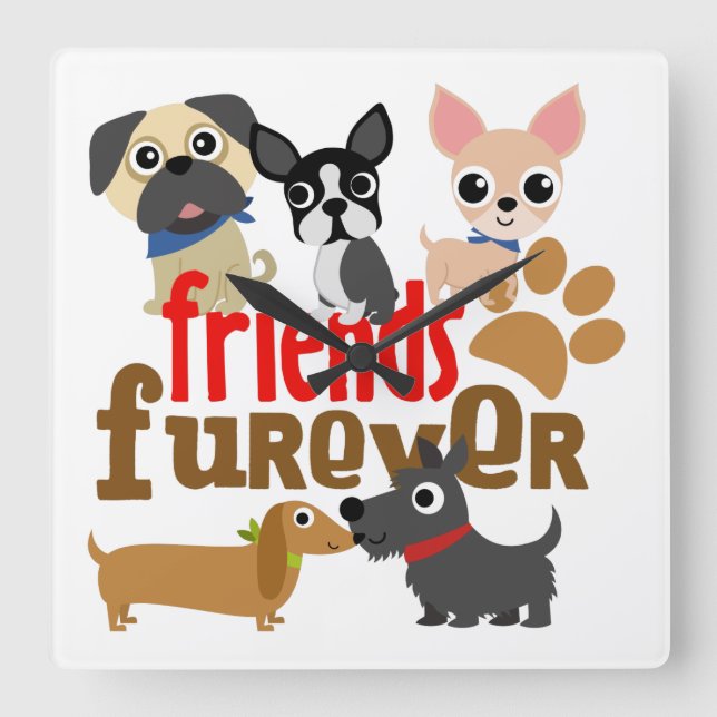 Friends Furever Dogs Puppies Square Wall Clock (Front)
