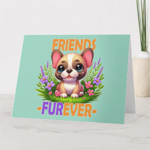 Friends Furever pun. Cute French Bulldog puppy dog Letterpress Thank You Card