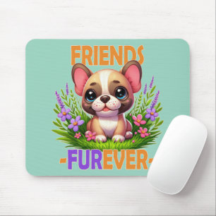 Friends Furever pun. Cute French Bulldog puppy dog Mouse Pad