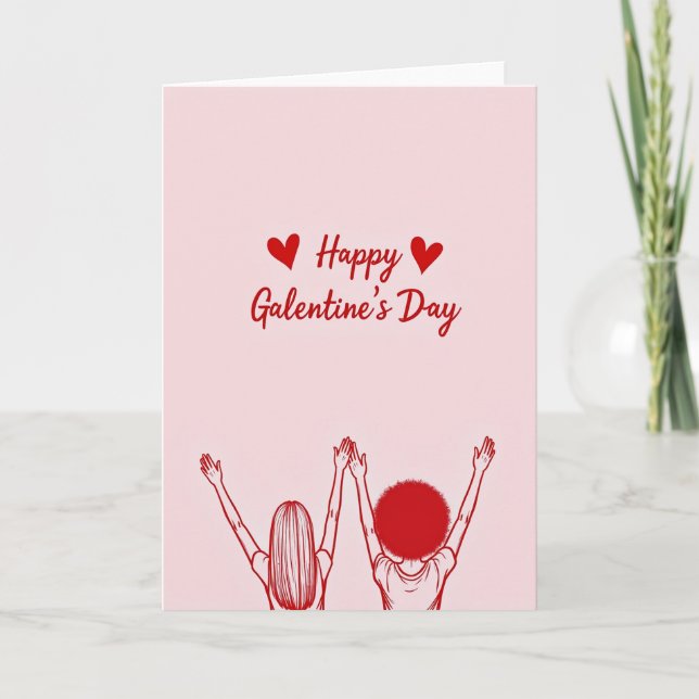 Friends Galentines Day Smooth Heart Card (Front)